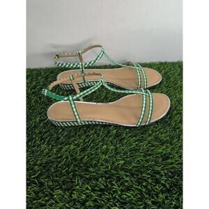 Talbots Gingham Low Wedge Sandals - Green Clover/White Daisy Size 8.5 M